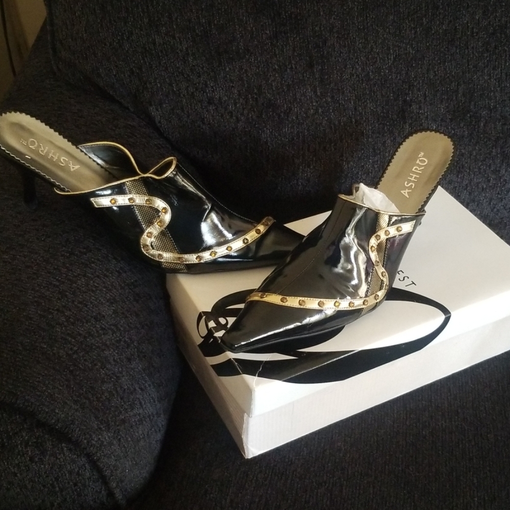 Black mules with small heel
